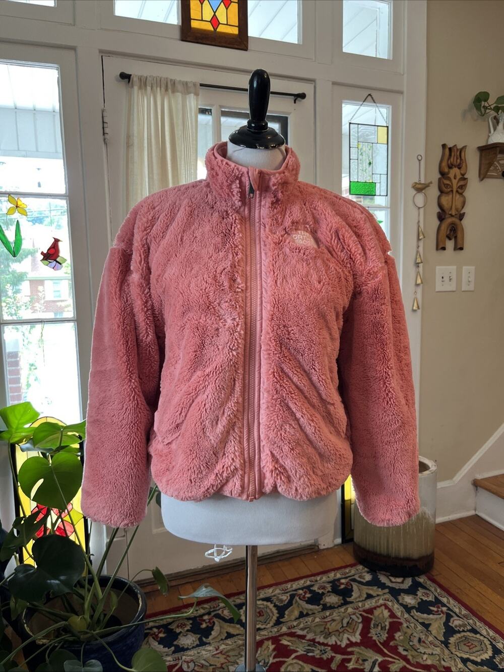 The North Face Jacket Girls L 12 Reversible Coral Pink Fuzzy Teddy Coat Warm